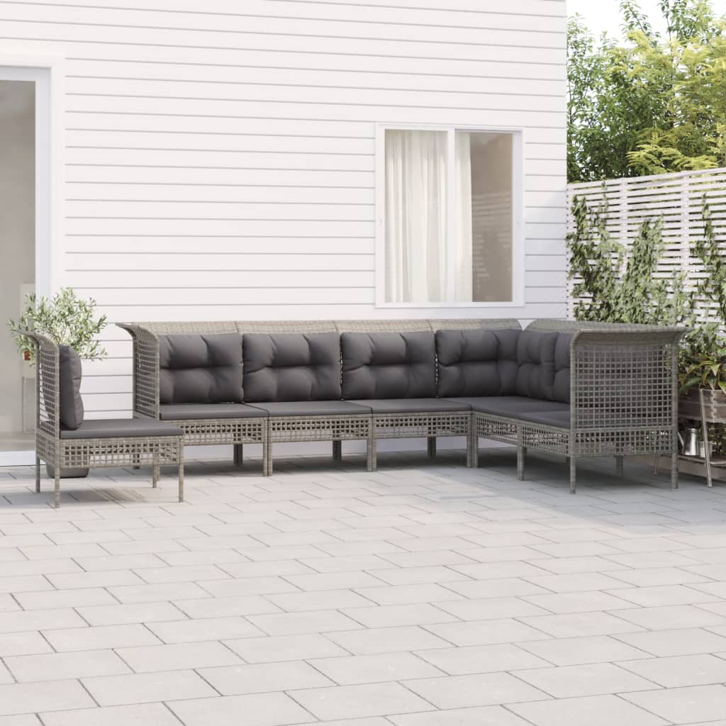 5-delige Loungeset met kussens poly rattan grijs