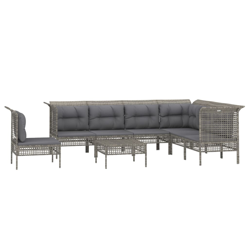 5-delige Loungeset met kussens poly rattan grijs