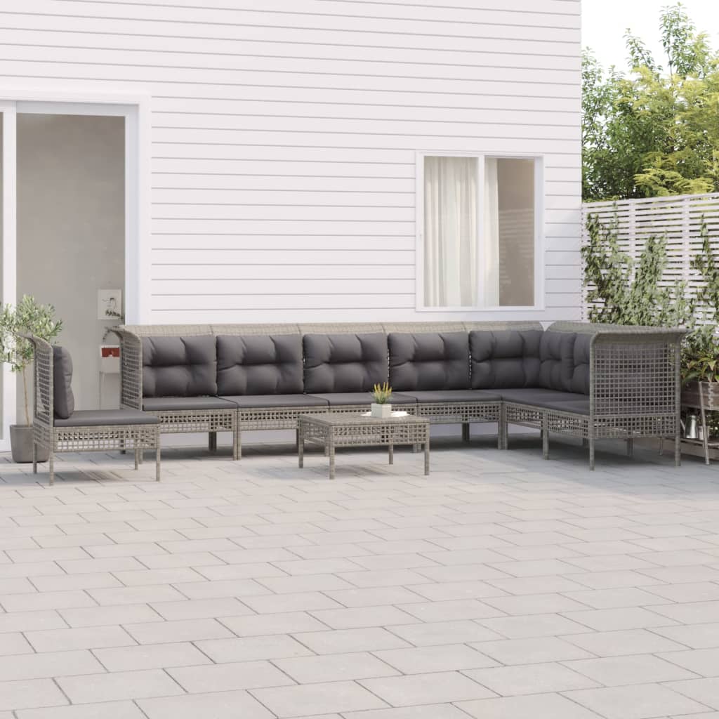 5-delige Loungeset met kussens poly rattan grijs