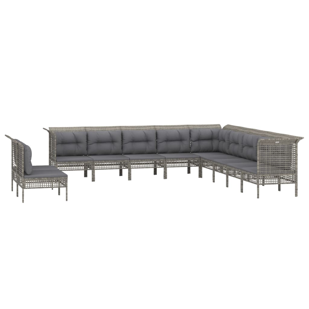 10-delige Loungeset met kussens poly rattan grijs