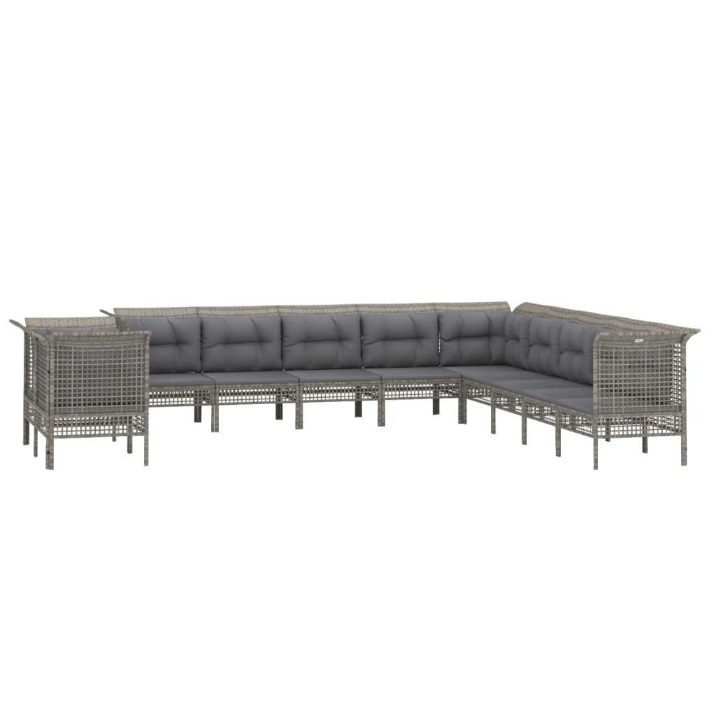 10-delige Loungeset met kussens poly rattan grijs