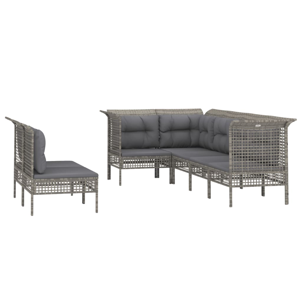 7-delige Loungeset met kussens poly rattan grijs