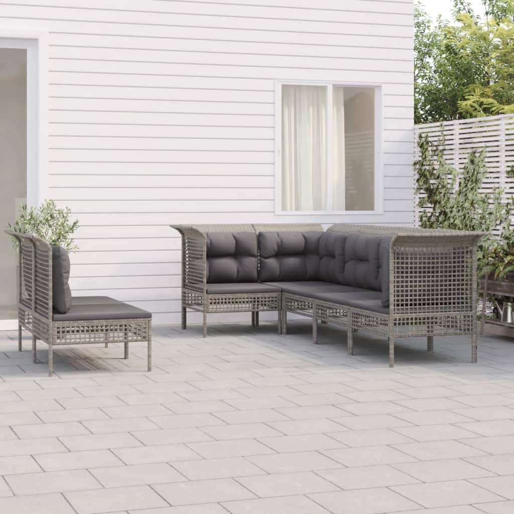 7-delige Loungeset met kussens poly rattan grijs