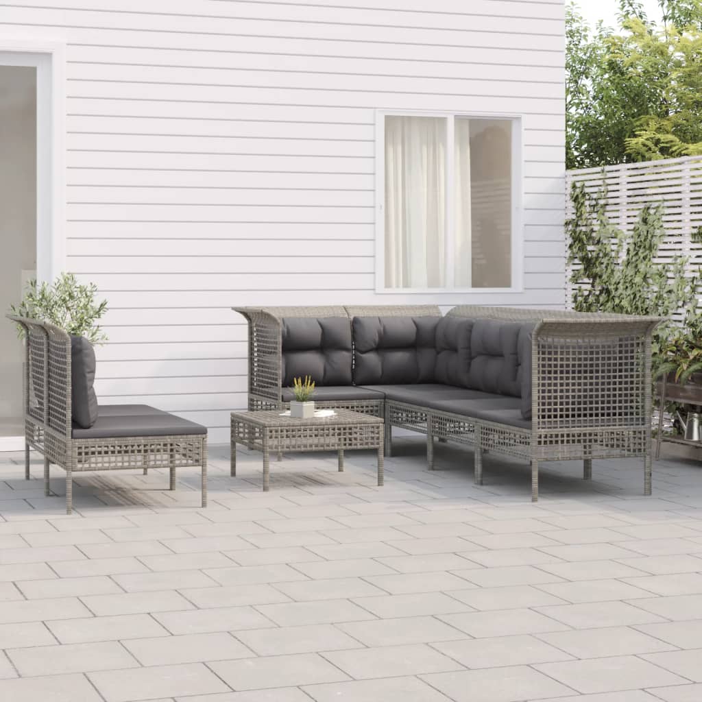 7-delige Loungeset met kussens poly rattan grijs