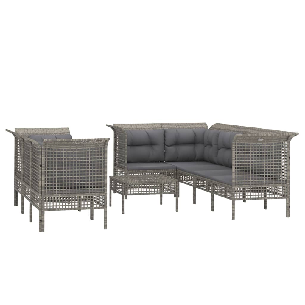 9-delige Loungeset met kussens poly rattan grijs