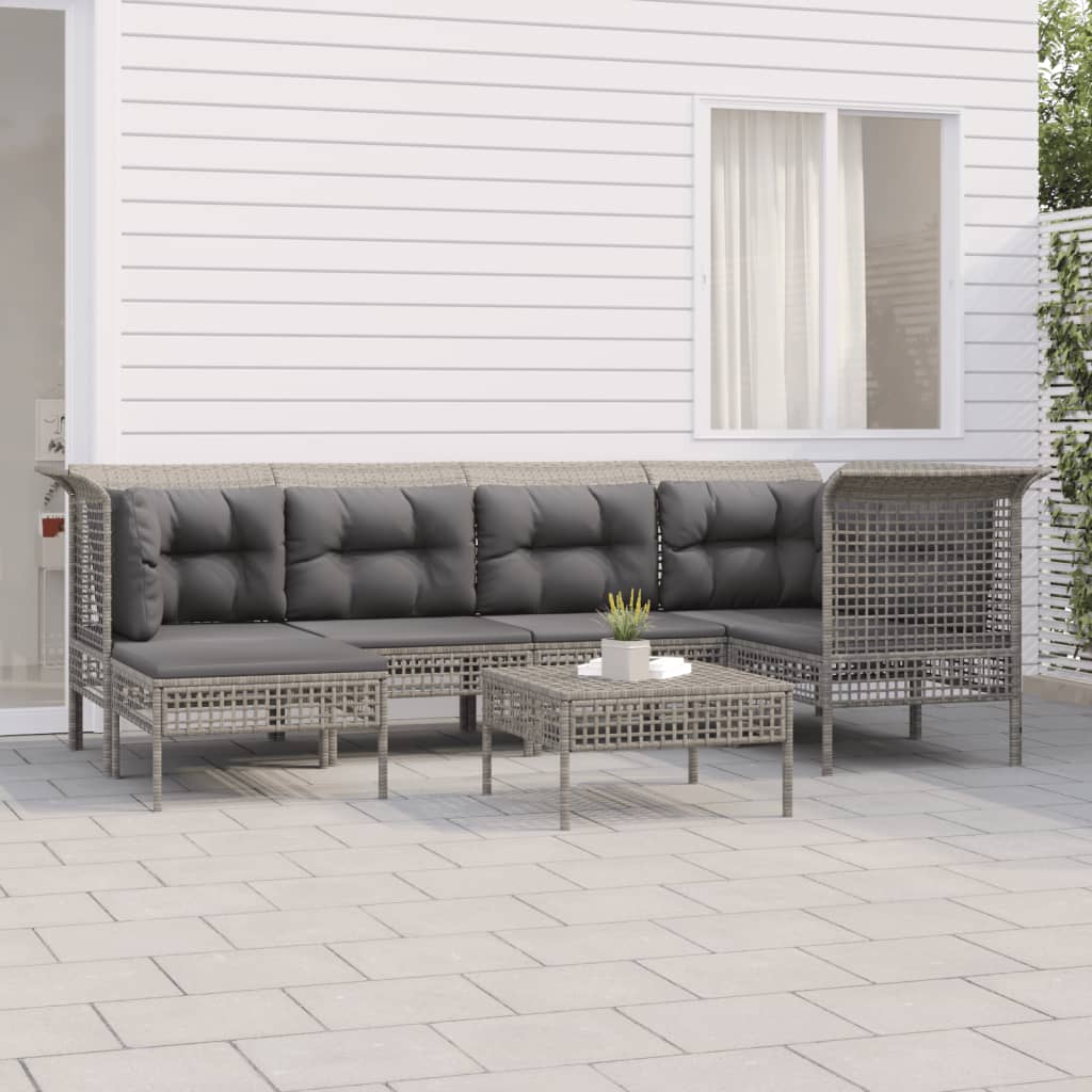 7-delige Loungeset met kussens poly rattan grijs