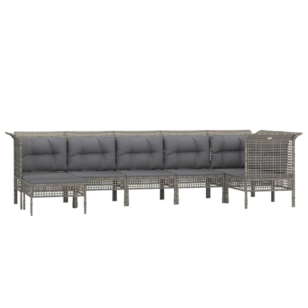 7-delige Loungeset met kussens poly rattan grijs