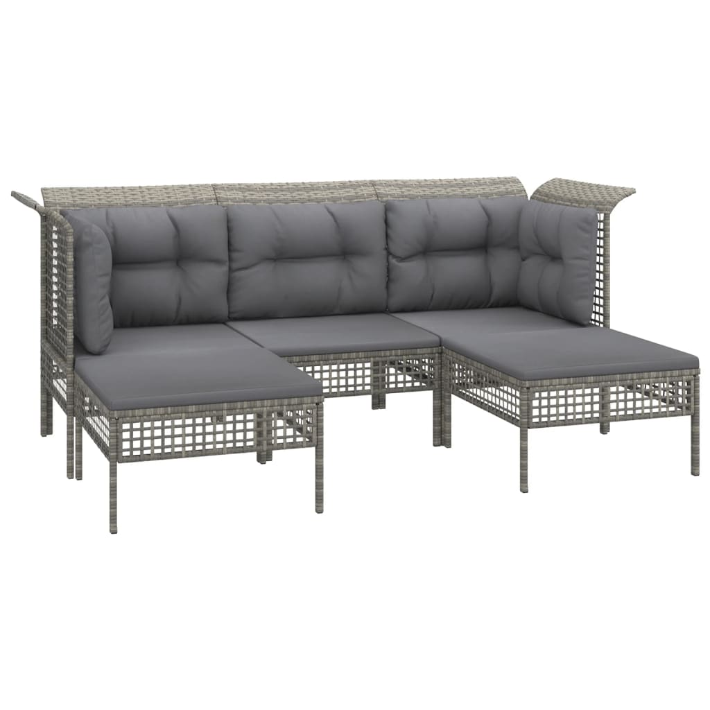 7-delige Loungeset met kussens poly rattan grijs