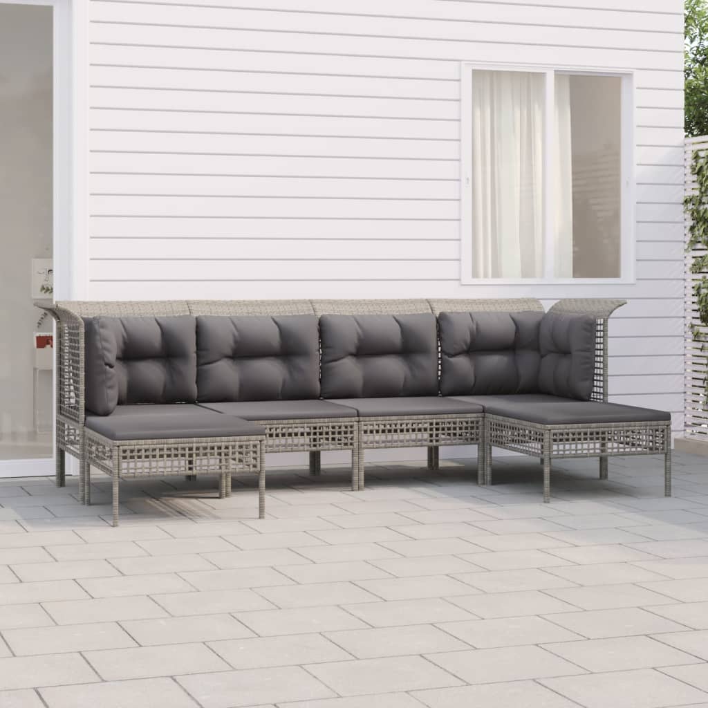 7-delige Loungeset met kussens poly rattan grijs