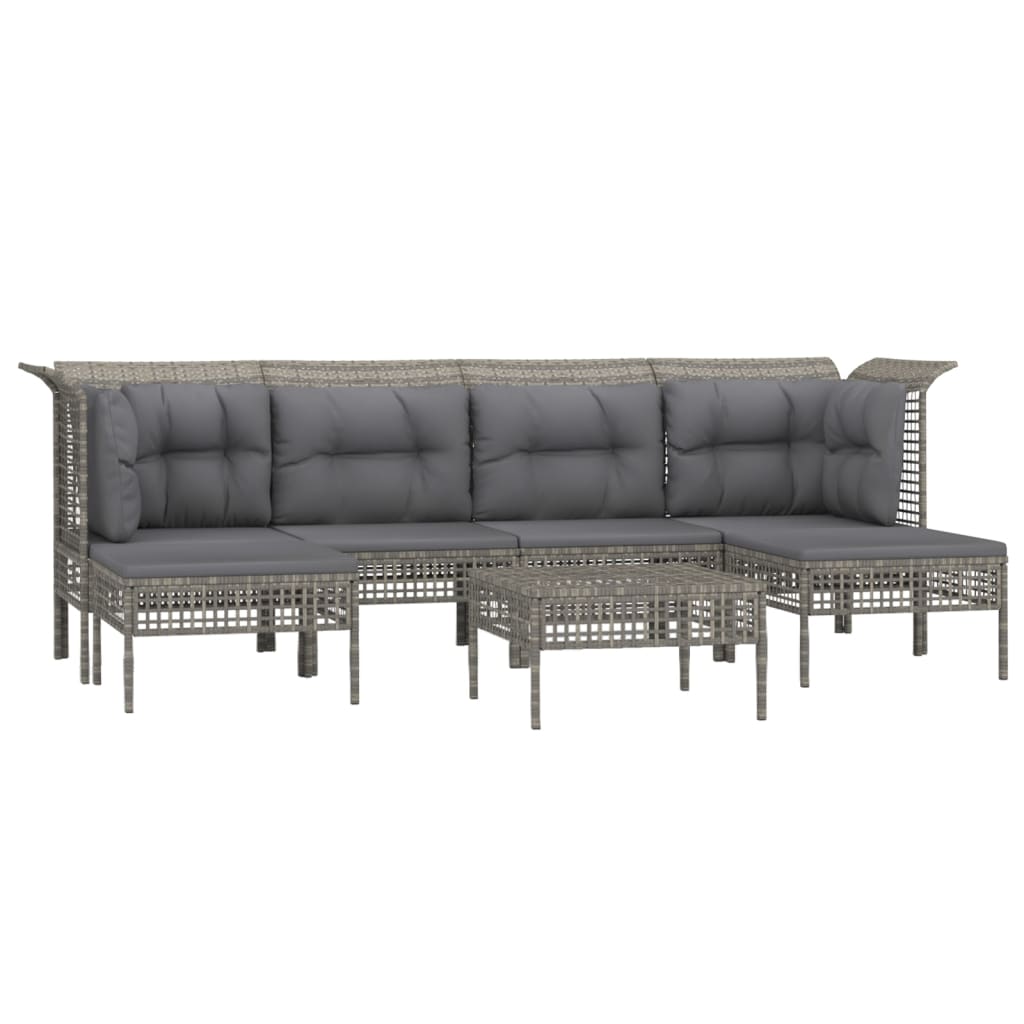 7-delige Loungeset met kussens poly rattan grijs