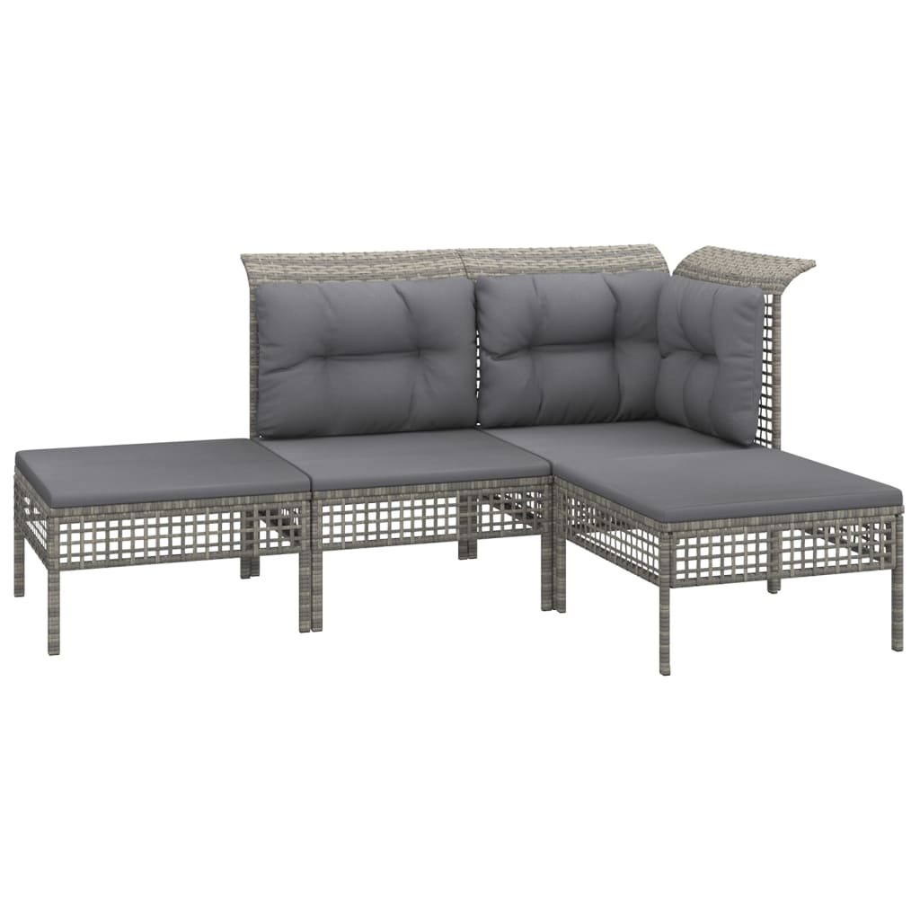 7-delige Loungeset met kussens poly rattan grijs