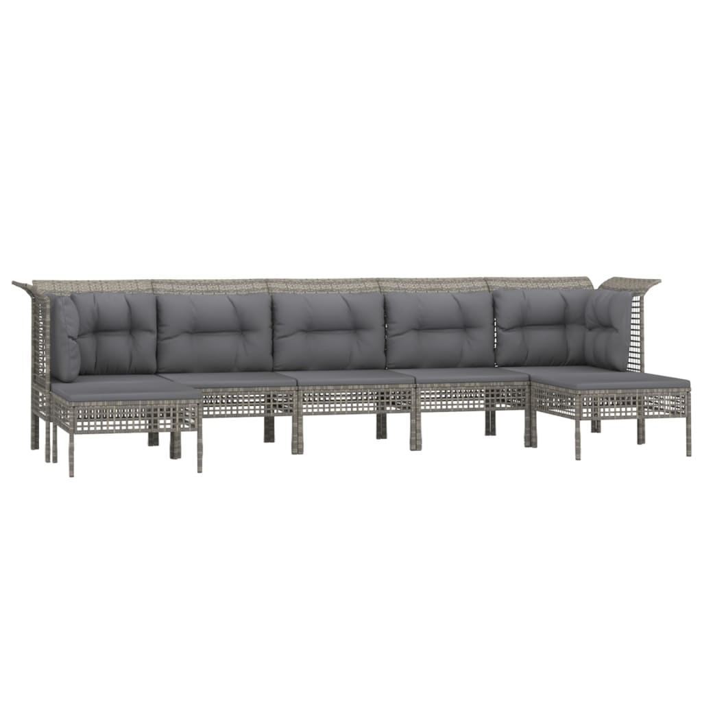 7-delige Loungeset met kussens poly rattan grijs