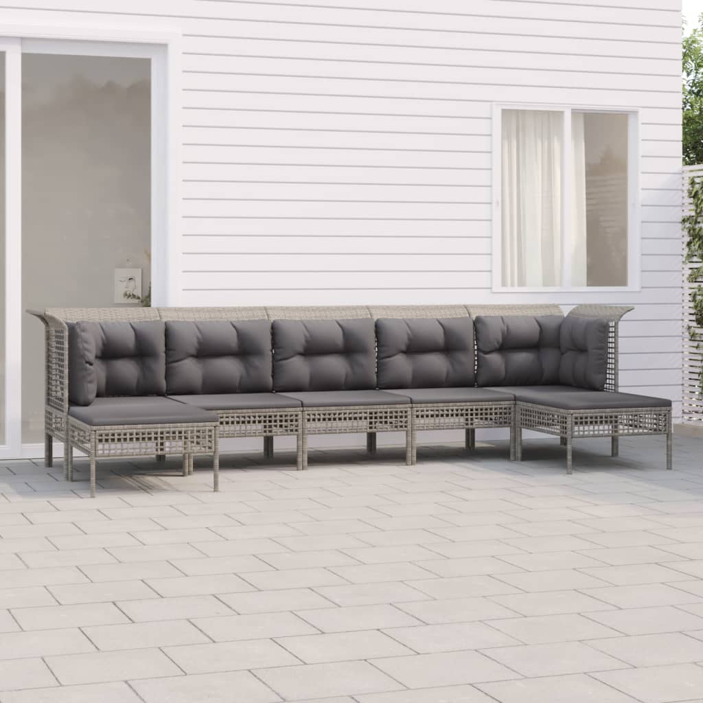 7-delige Loungeset met kussens poly rattan grijs