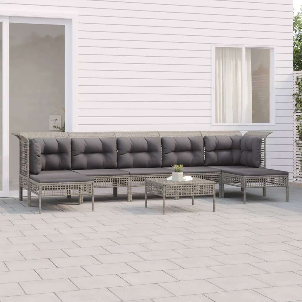 7-delige Loungeset met kussens poly rattan grijs