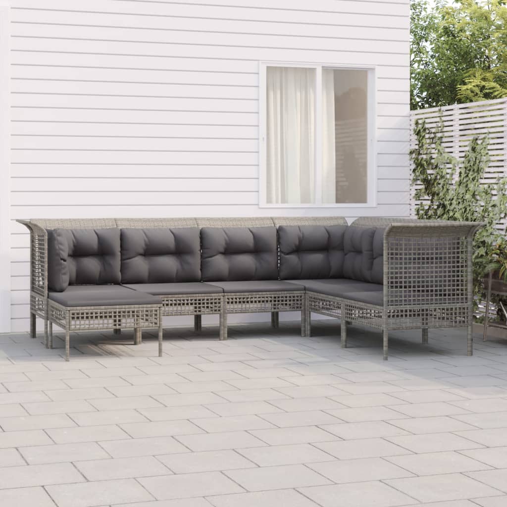 8-delige Loungeset met kussens poly rattan grijs