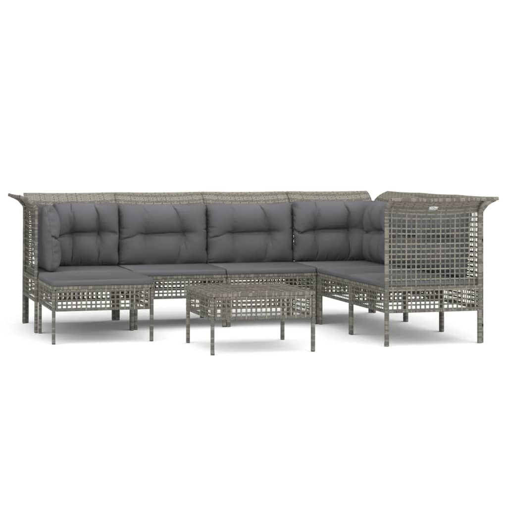 8-delige Loungeset met kussens poly rattan grijs