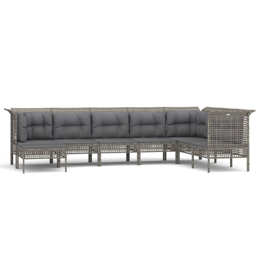 8-delige Loungeset met kussens poly rattan grijs