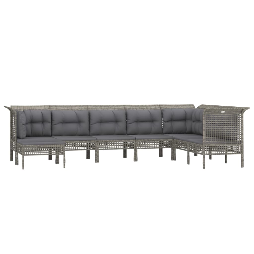 8-delige Loungeset met kussens poly rattan grijs