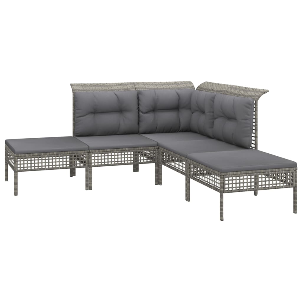 8-delige Loungeset met kussens poly rattan grijs