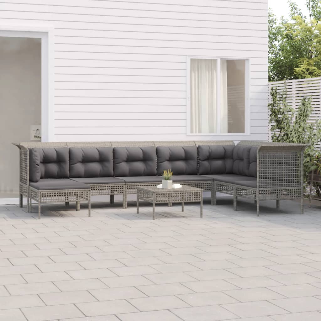 8-delige Loungeset met kussens poly rattan grijs