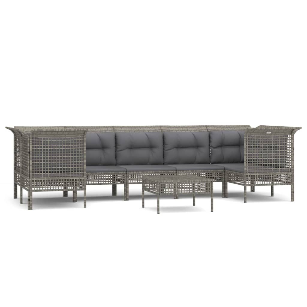 7-delige Loungeset met kussens poly rattan grijs