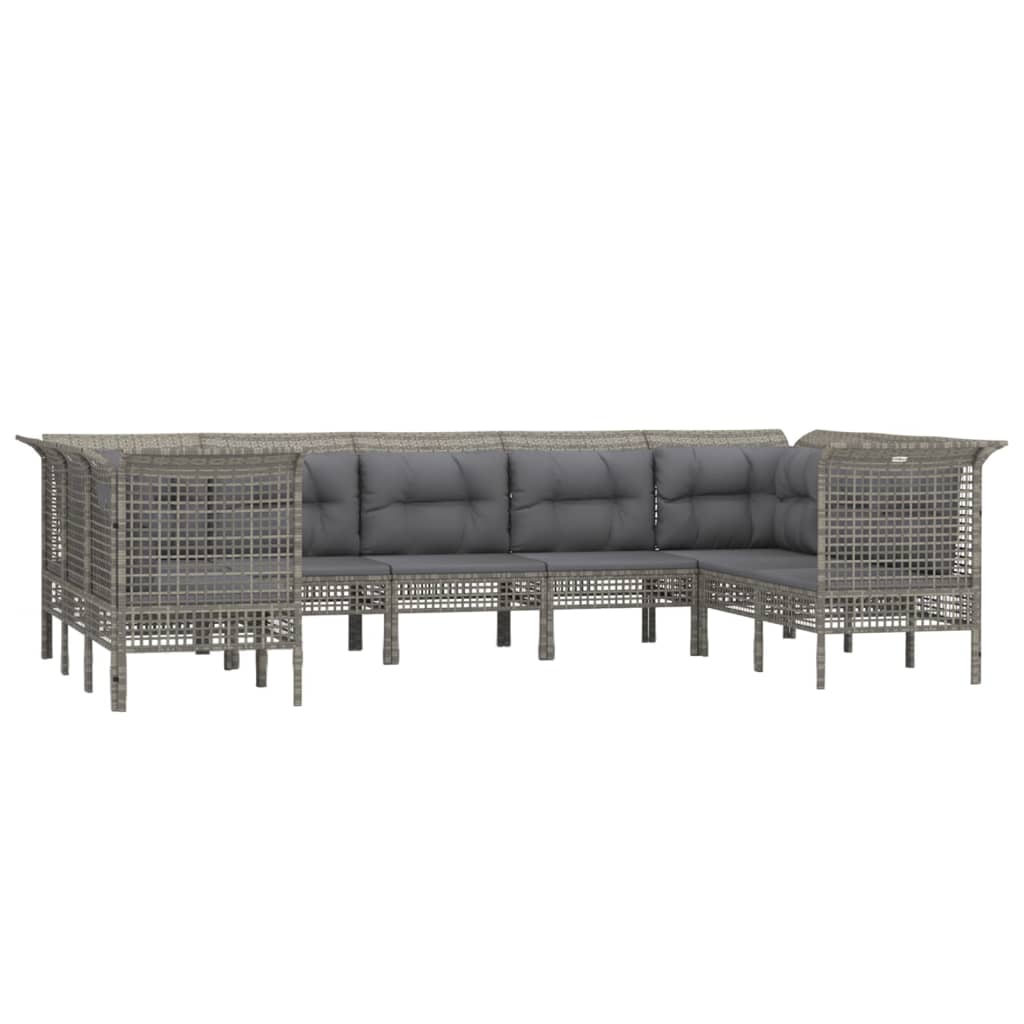 7-delige Loungeset met kussens poly rattan grijs