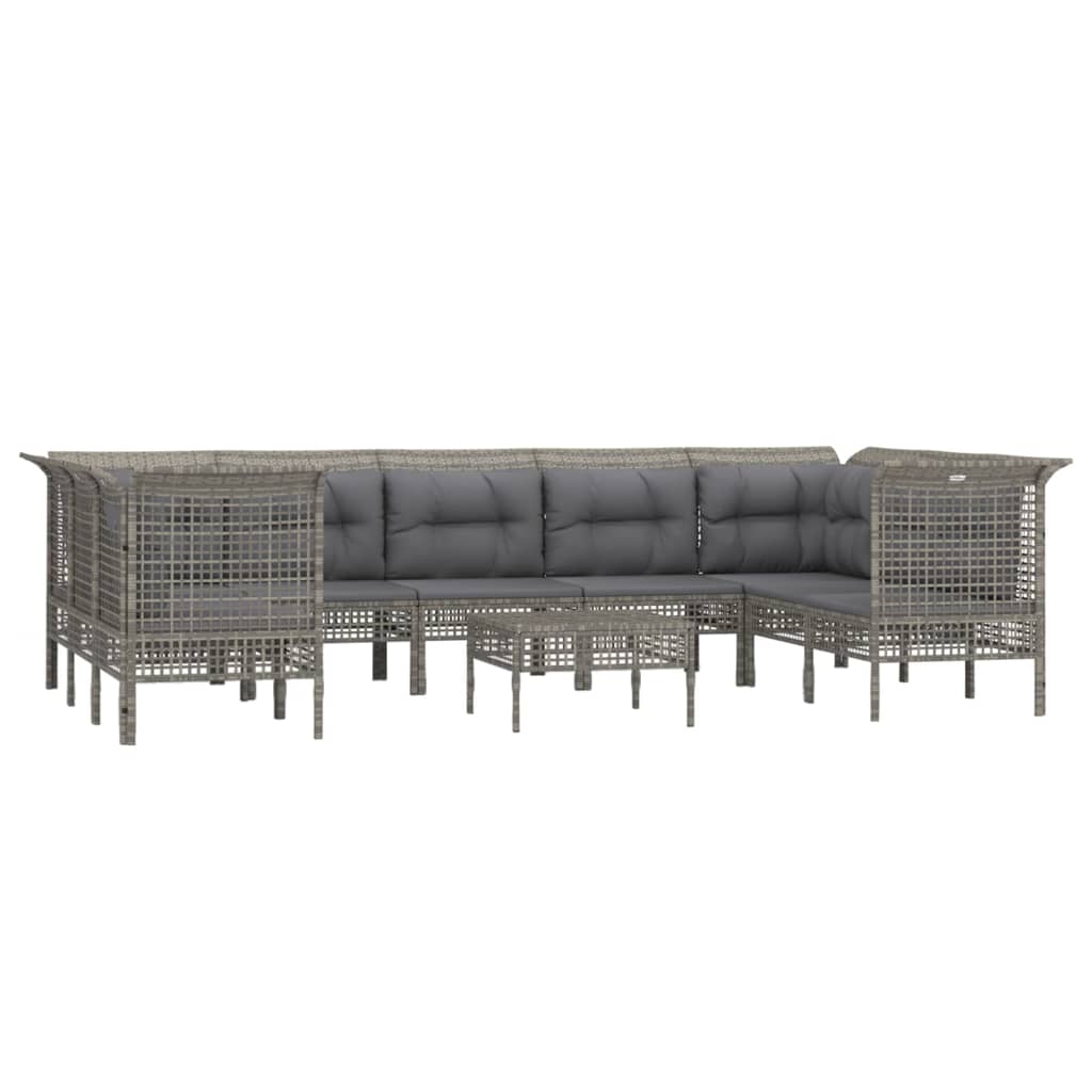 7-delige Loungeset met kussens poly rattan grijs