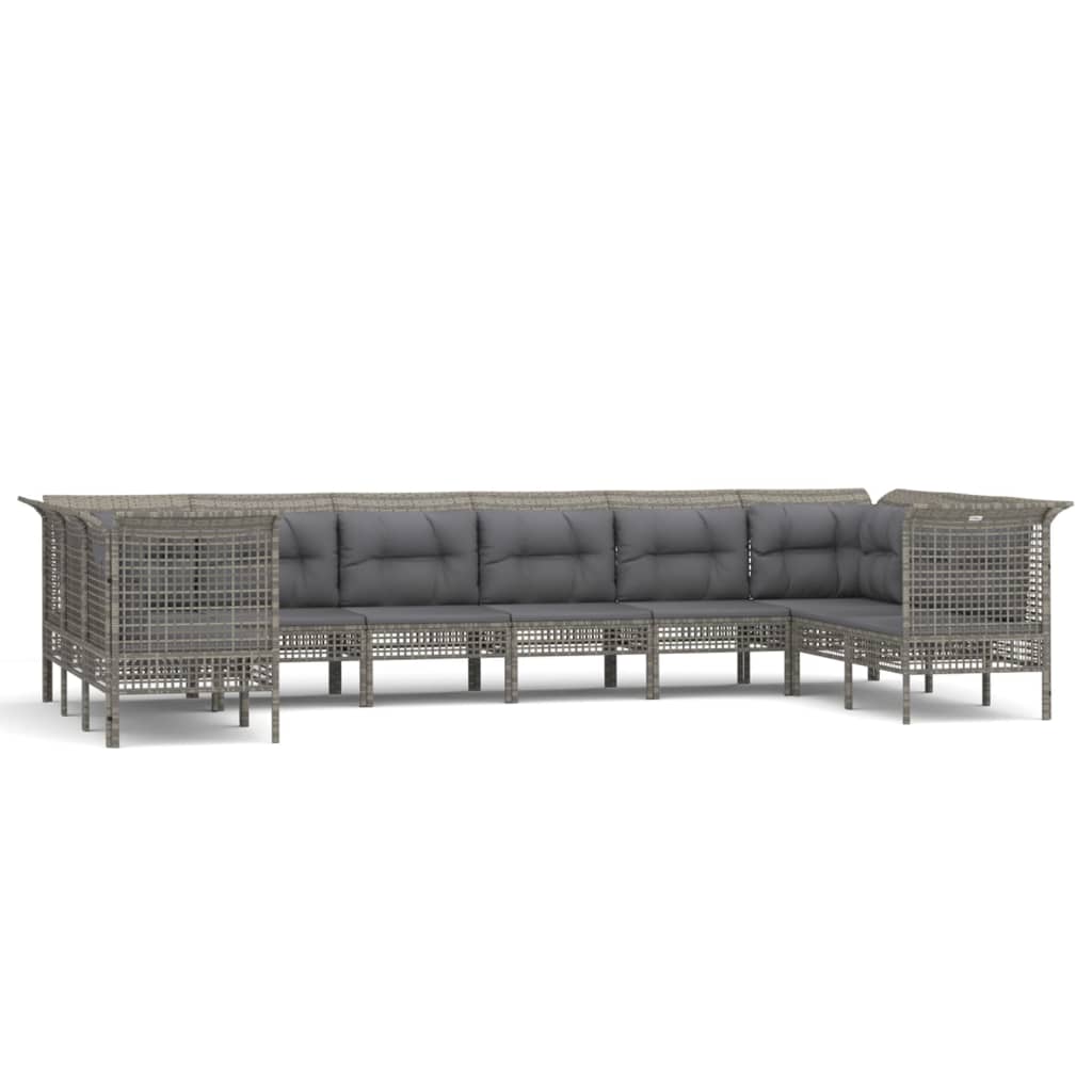 7-delige Loungeset met kussens poly rattan grijs