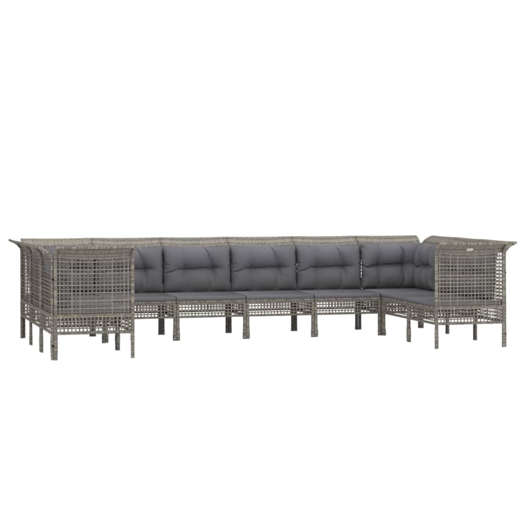 7-delige Loungeset met kussens poly rattan grijs