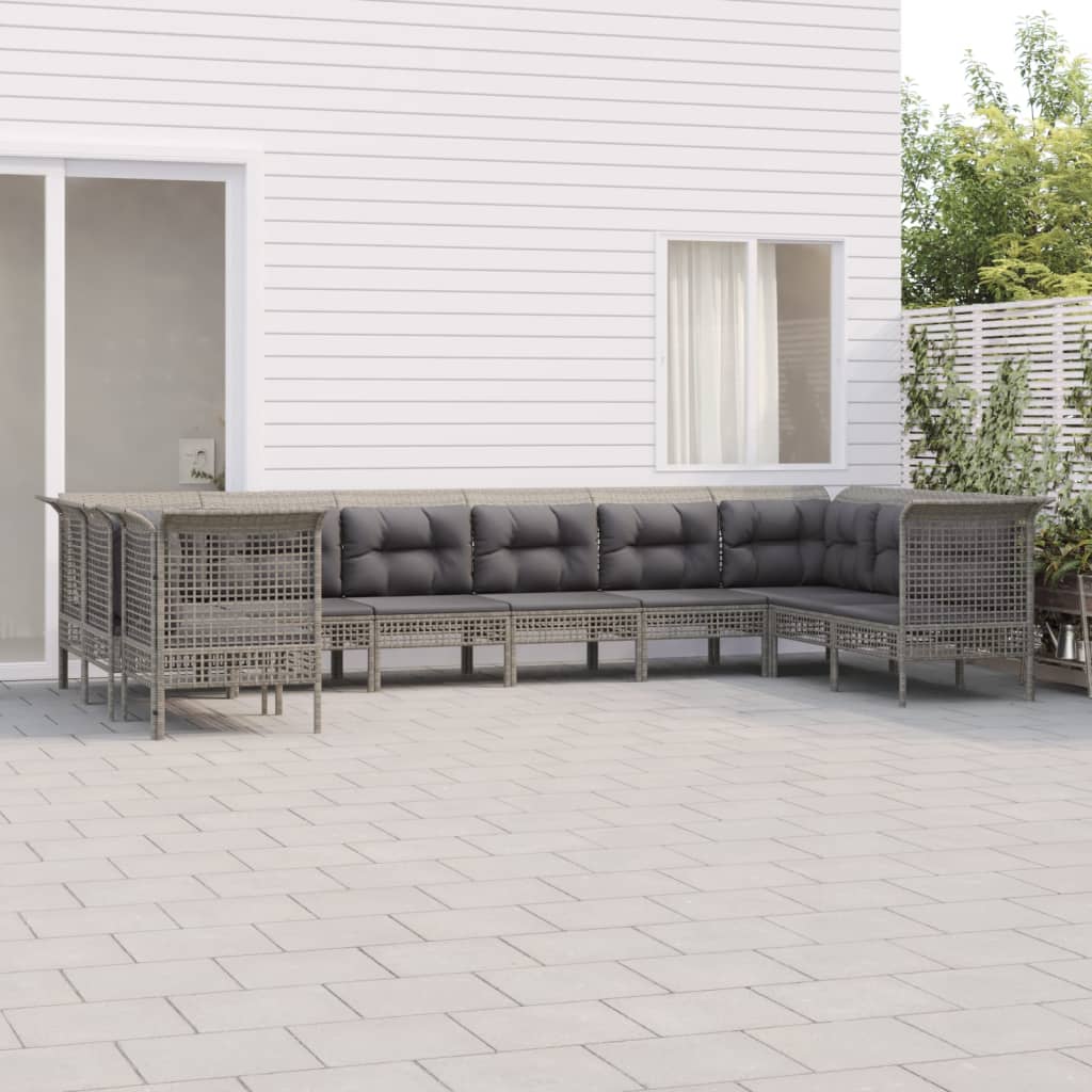 7-delige Loungeset met kussens poly rattan grijs