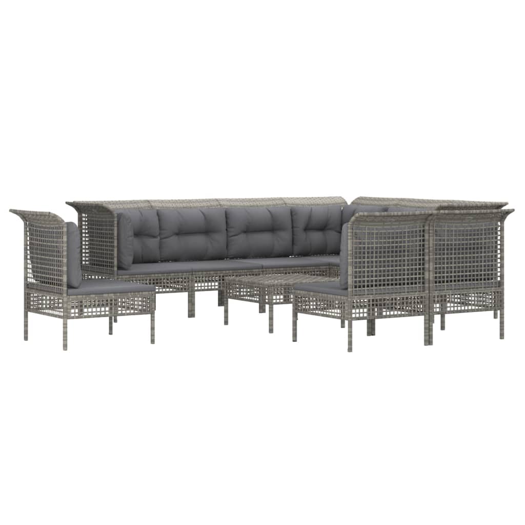 13-delige Loungeset met kussens poly rattan grijs