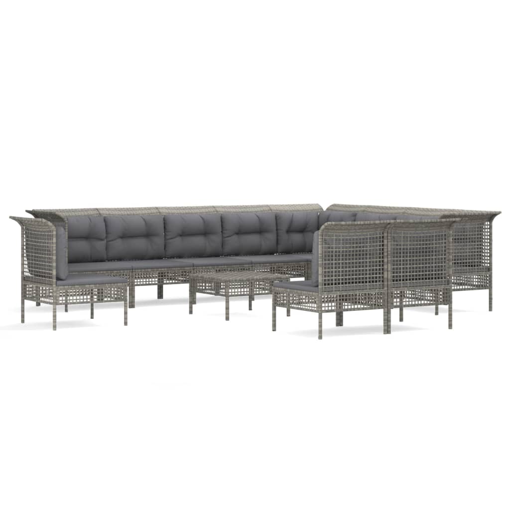 13-delige Loungeset met kussens poly rattan grijs