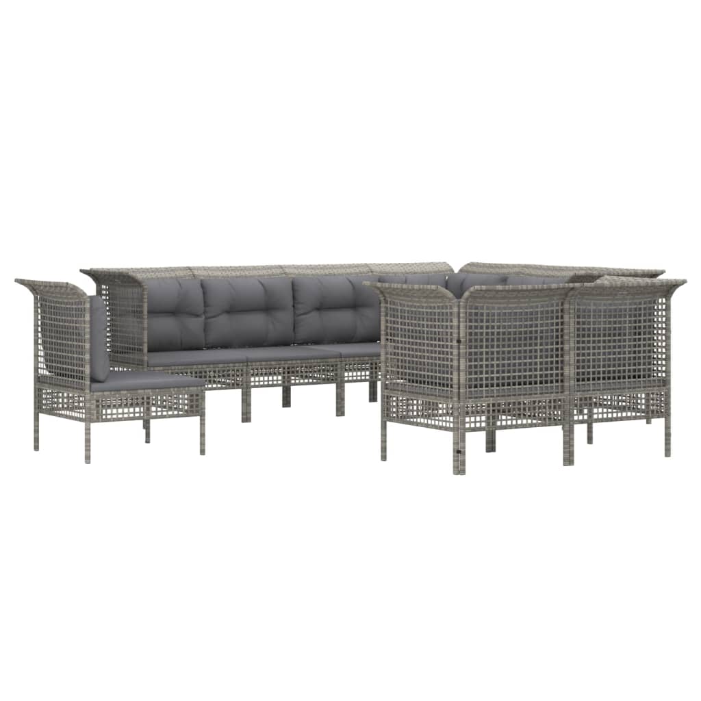 13-delige Loungeset met kussens poly rattan grijs