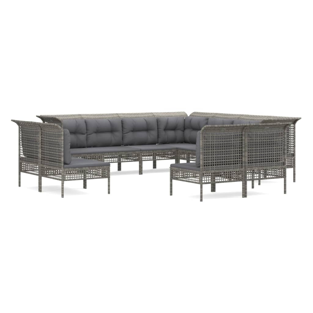 13-delige Loungeset met kussens poly rattan grijs