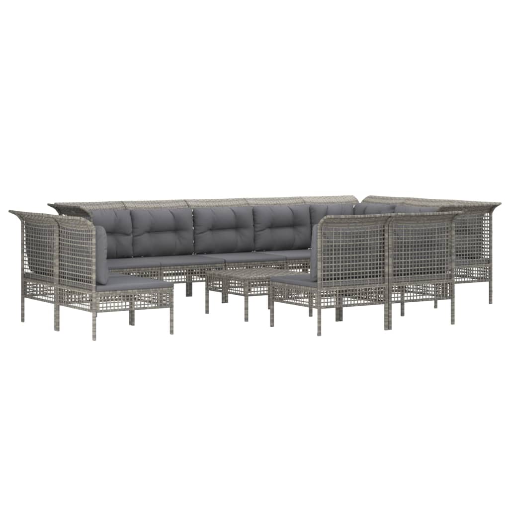 13-delige Loungeset met kussens poly rattan grijs