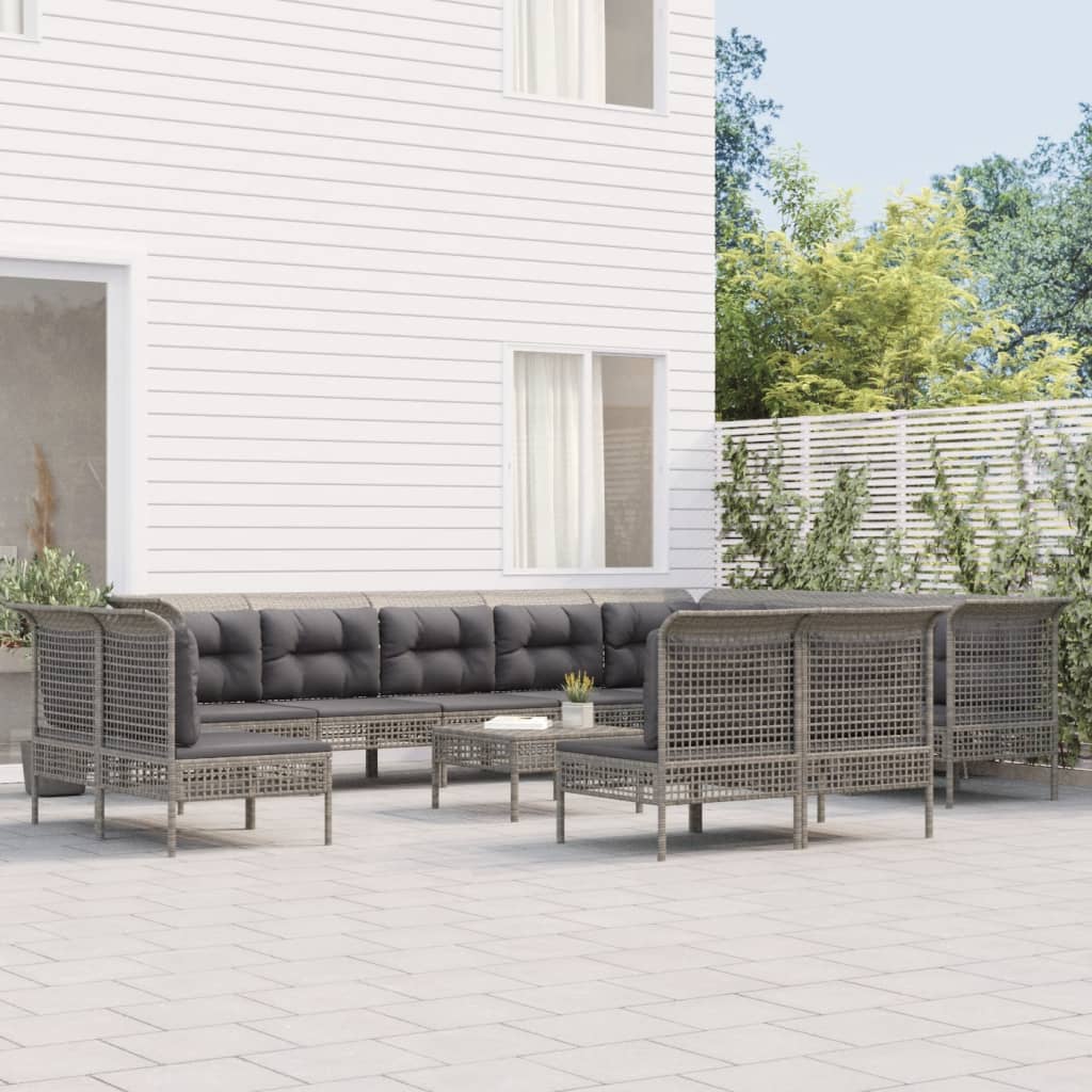 13-delige Loungeset met kussens poly rattan grijs