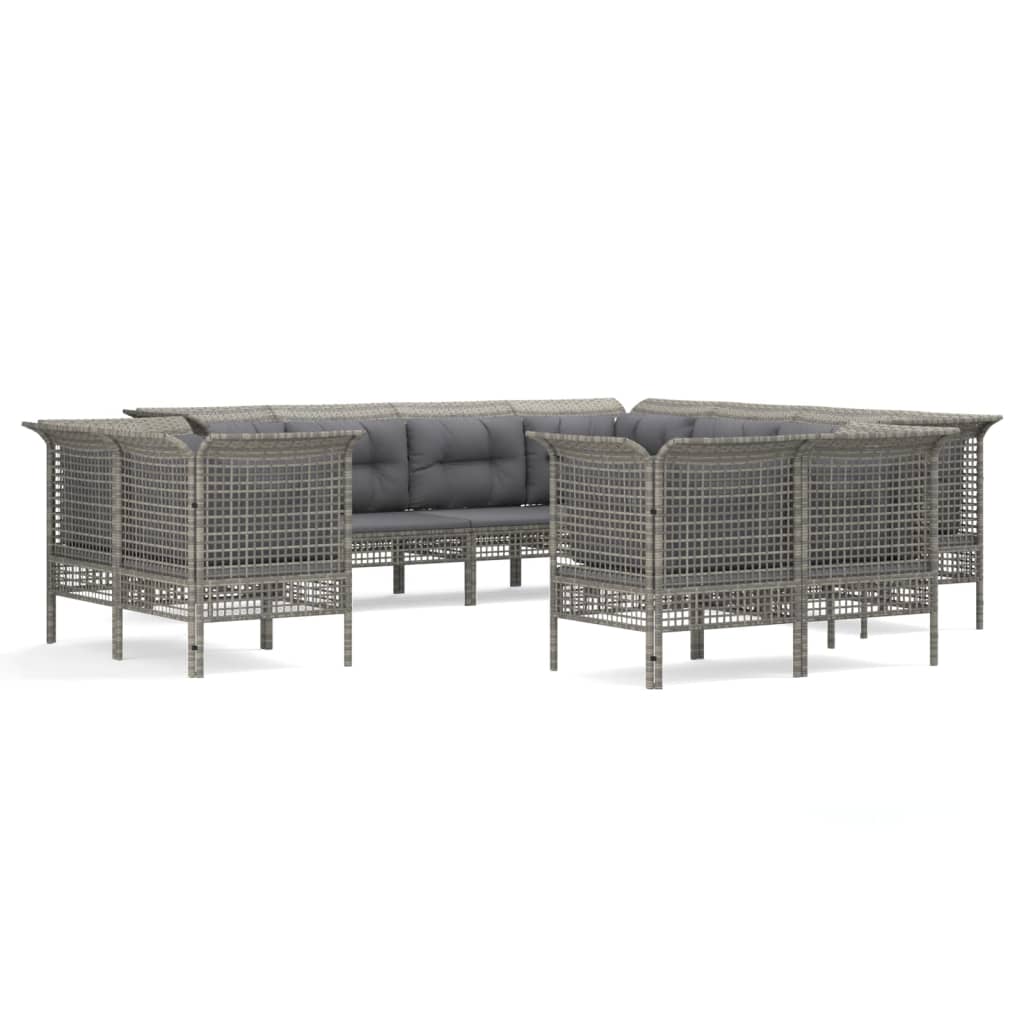 13-delige Loungeset met kussens poly rattan grijs