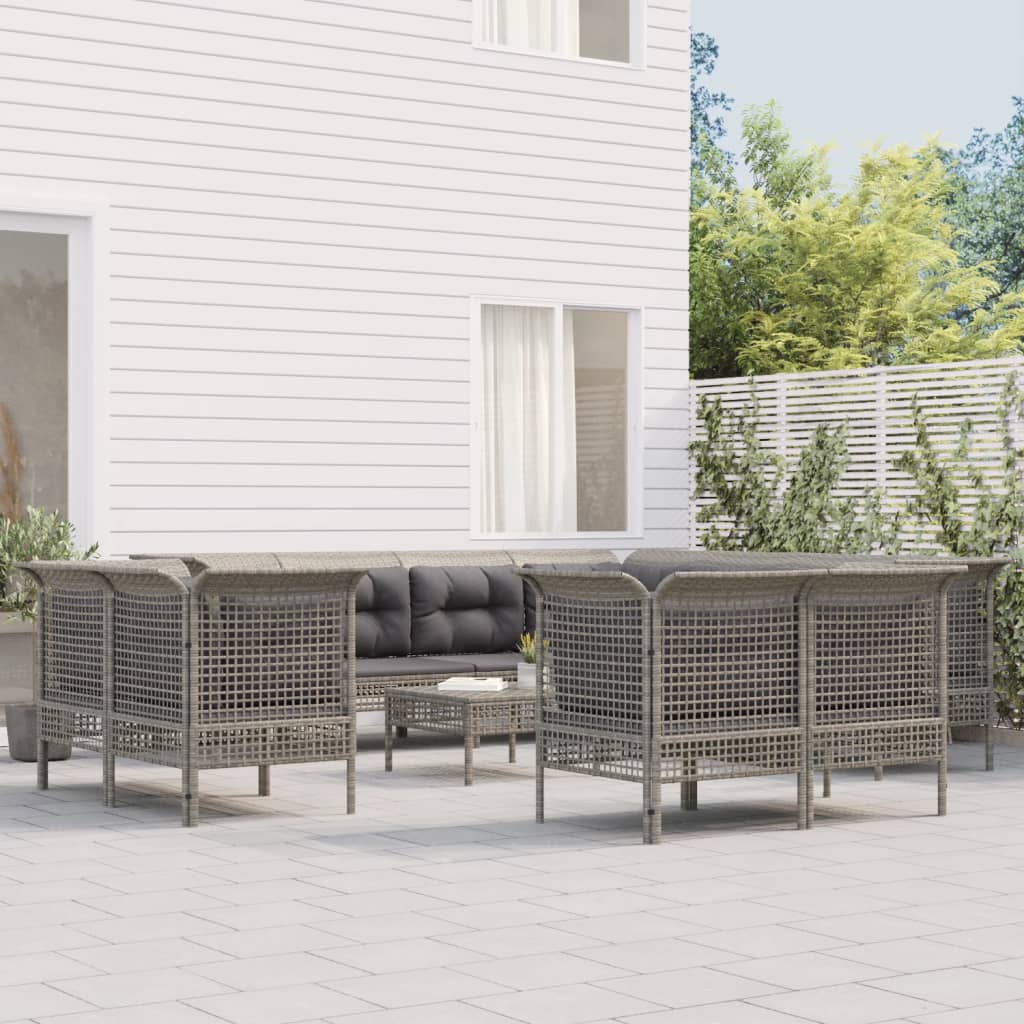 13-delige Loungeset met kussens poly rattan grijs