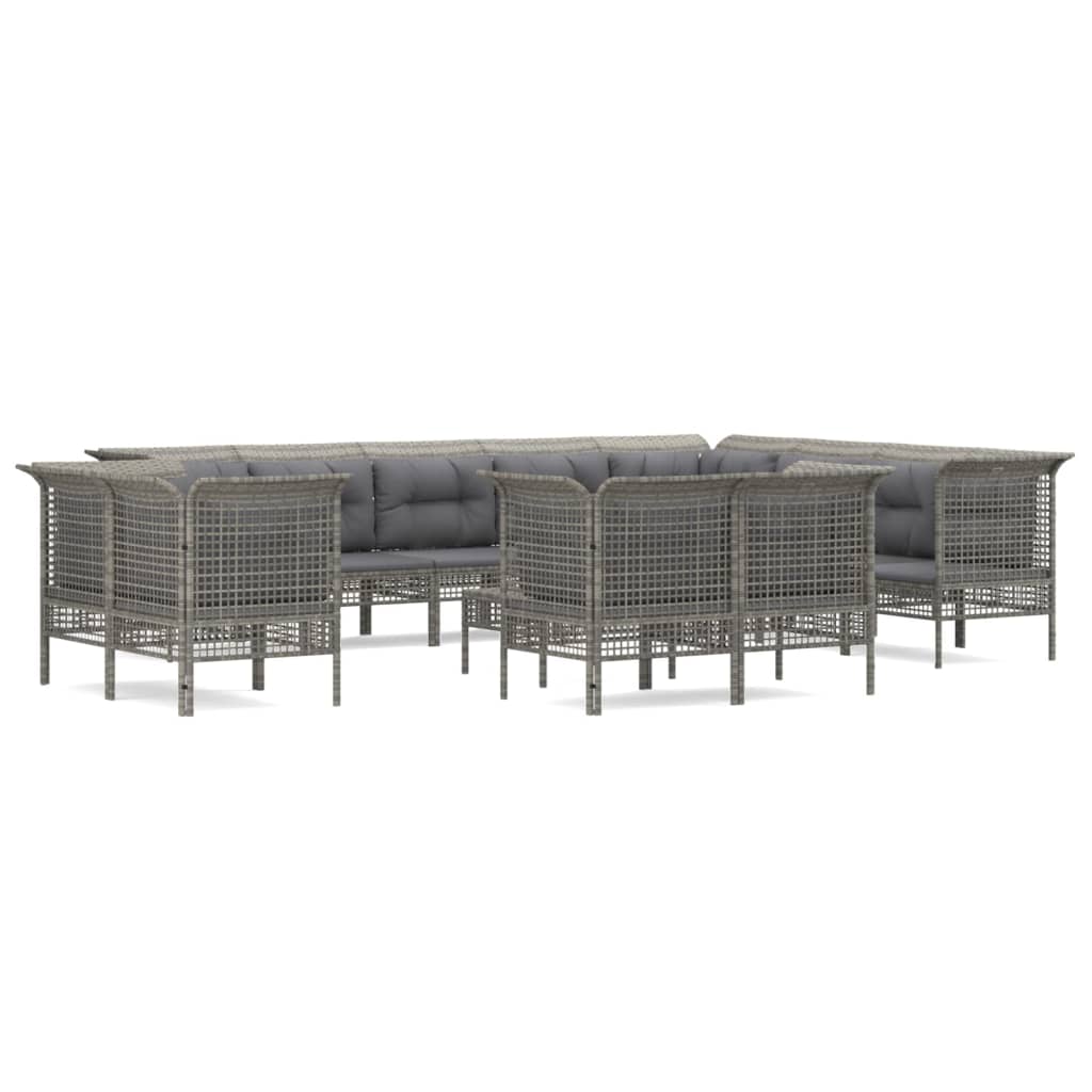 13-delige Loungeset met kussens poly rattan grijs