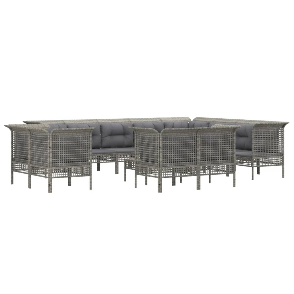 13-delige Loungeset met kussens poly rattan grijs