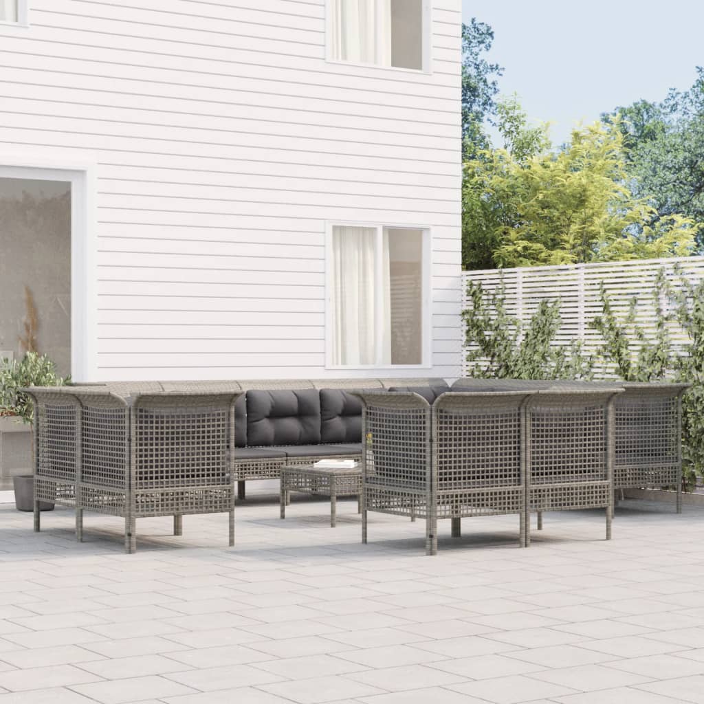 13-delige Loungeset met kussens poly rattan grijs