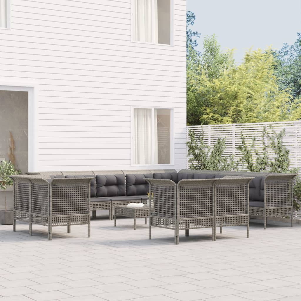 13-delige Loungeset met kussens poly rattan grijs