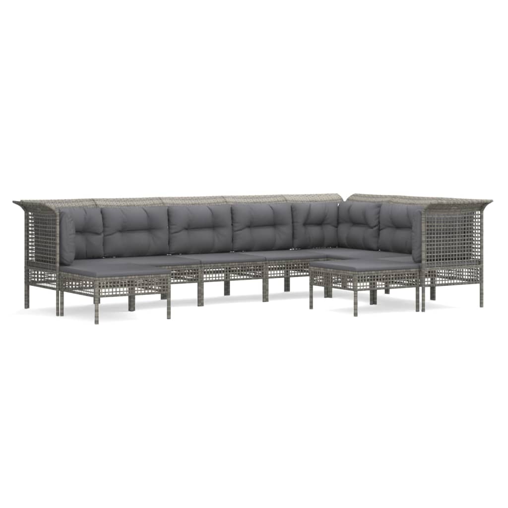 10-delige Loungeset met kussens poly rattan grijs