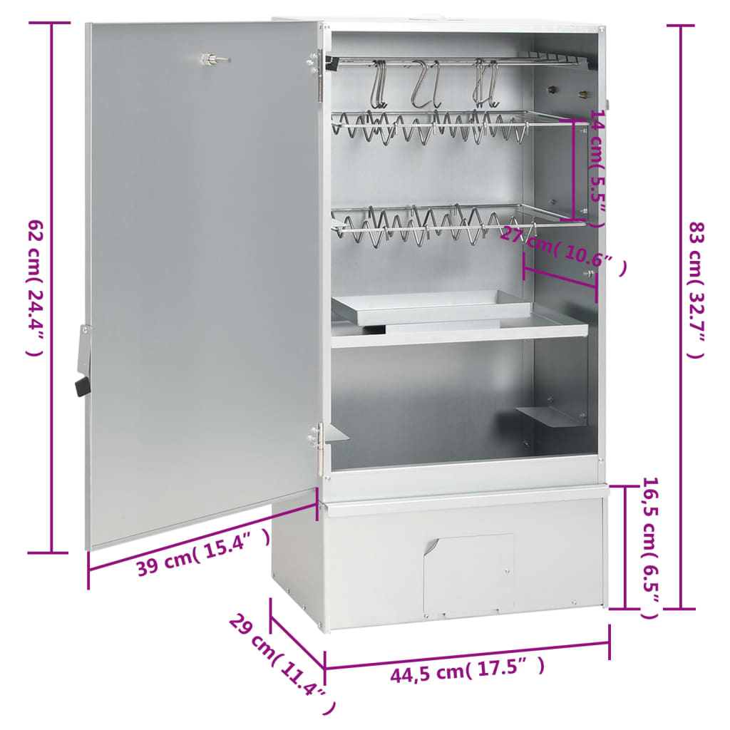 BBQ-rookoven met 1 kg houtsnippers 44,5x29x83 cm