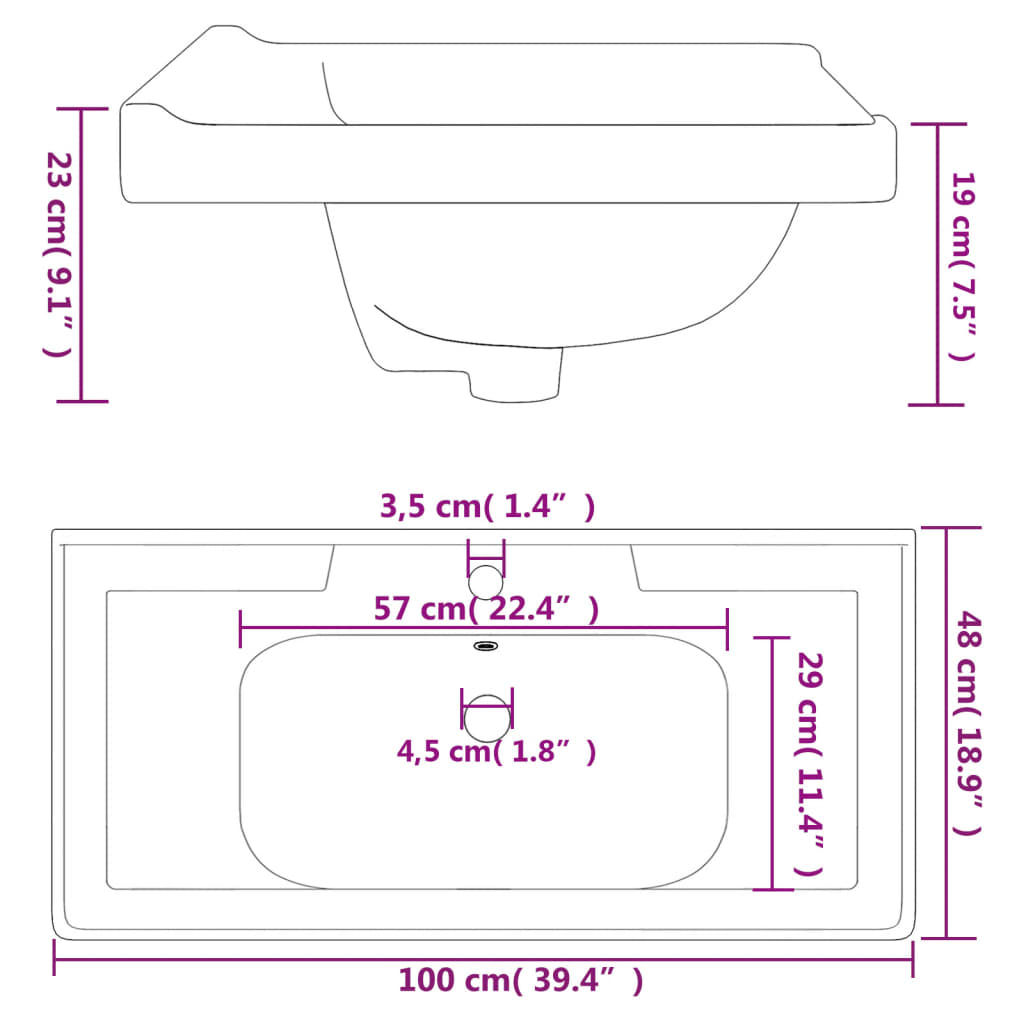 Wastafel rechthoekig 61x48x23 cm keramiek wit