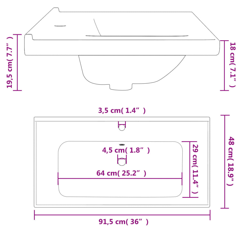 Wastafel rechthoekig 71x48x19,5 cm keramiek wit