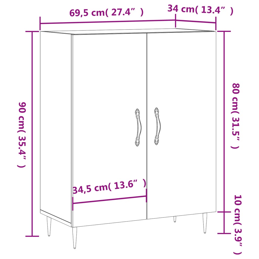 Dressoir 69,5x34x90 cm bewerkt hout eikenkleurig