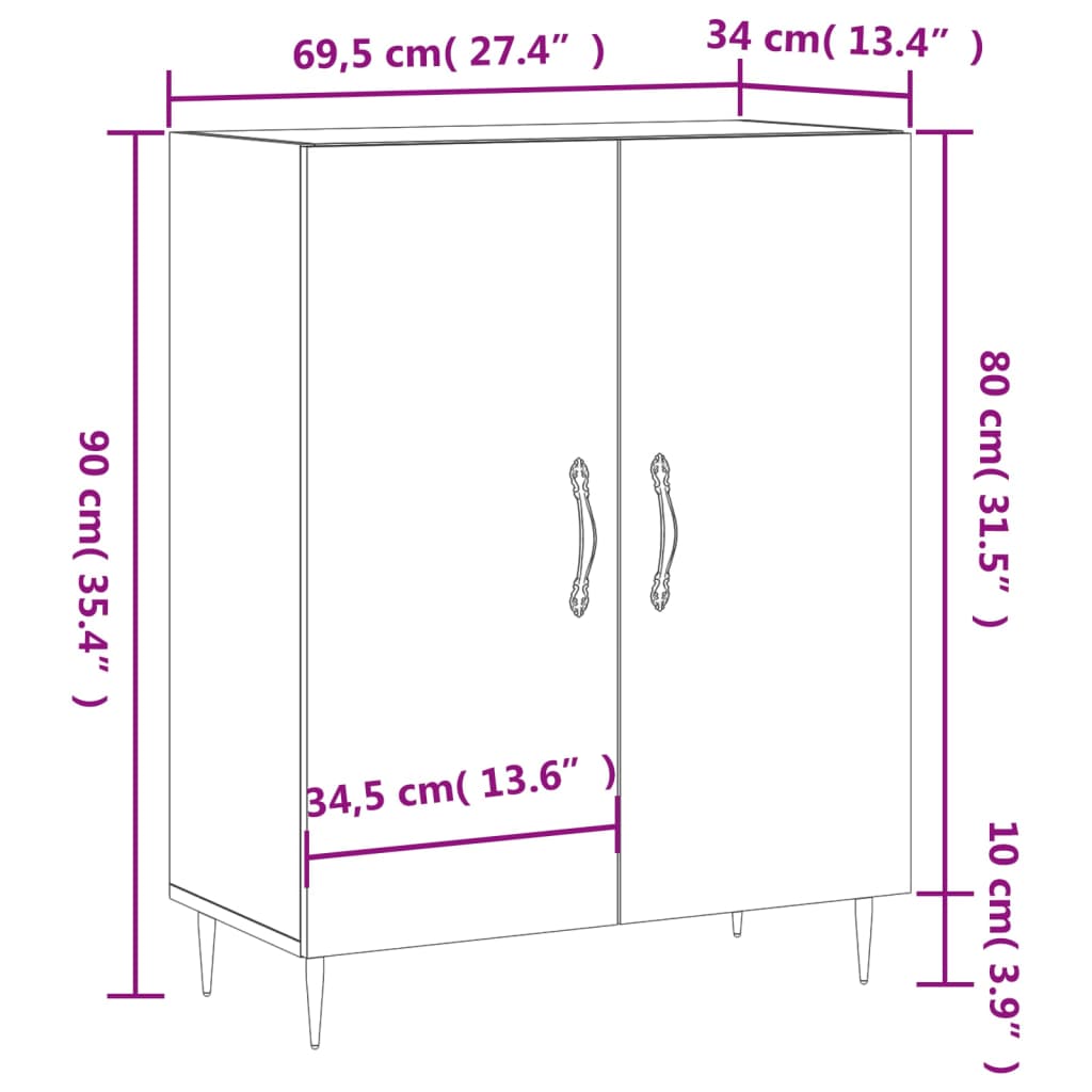 Buffet 69,5x34x90 cm en dérivé du bois, couleur chêne