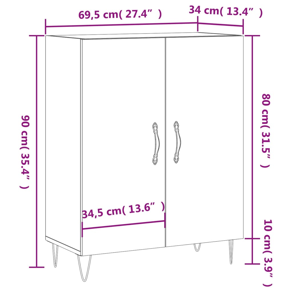 Dressoir 69,5x34x90 cm bewerkt hout eikenkleurig