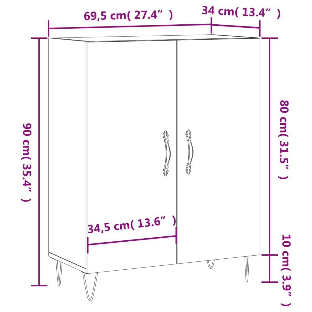 Buffet 69,5x34x90 cm en dérivé du bois, couleur chêne